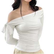 Pleated One-Shoulder Twist Tie Asymmetric Long Sleeve Top Pleated One-Shoulder Twist Tie Asymmetric Long Sleeve Top