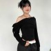 Pleated One-Shoulder Twist Tie Asymmetric Long Sleeve Top