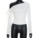 Pleated One-Shoulder Twist Tie Asymmetric Long Sleeve Top