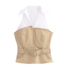 Women's Clothing INS Internet Celebrity Versatile Classic New Women's Clothing Halter Neck Splicing Top