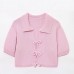 Collar Bow Tie Belted Versatile Short Sleeve Knit Top Collar Bow Tie Belted Versatile Short Sleeve Knit Top