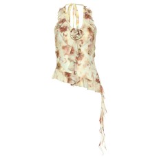 Deep V-neck slimming style versatile and pure desire printed slimming top for women