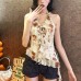 Deep V-neck slimming style versatile and pure desire printed slimming top for women
