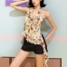 Deep V-neck slimming style versatile and pure desire printed slimming top for women