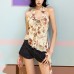 Deep V-neck slimming style versatile and pure desire printed slimming top for women