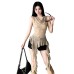 Sleeveless V-neck slim fit and slimming irregular ribbon top for women