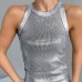 Future Sense Silver Knit Tank Top Women's Fitted Fashion Crew Neck Top  Cross-border Women's Clothing