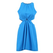 Hollow-out Blue Spicy Girl Jumpsuit Women's Summer Cotton Linen High-waist Wide-leg Jumpsuit Short Pants Women's Clothing