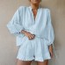 Design White Cotton Linen Set Women's Casual Fashion Lantern Sleeve Top and Shorts Two-Piece Set