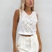 Hollow Out Lace Tank Top Women's Short White V-Neck Sleeveless Top Women's Clothing