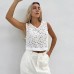 Hollow Out Lace Tank Top Women's Short White V-Neck Sleeveless Top Women's Clothing