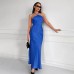Street Style Sexy Halter Neck Strapless Dress Women's  Satin Backless Mermaid Maxi Dress