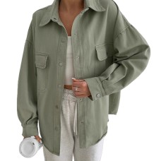 Minimalist Commuting Green Lapel Jacket for Women  Loose Mid-Length Coat