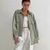 Minimalist Commuting Green Lapel Jacket for Women  Loose Mid-Length Coat