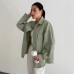 Minimalist Commuting Green Lapel Jacket for Women  Loose Mid-Length Coat