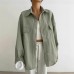 Minimalist Commuting Green Lapel Jacket for Women  Loose Mid-Length Coat