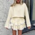 Knit Long Sleeve T-Shirt and Short Skirt Two-Piece Set for Women  Casual Ruffle Flare Skirt Suit