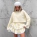 Knit Long Sleeve T-Shirt and Short Skirt Two-Piece Set for Women  Casual Ruffle Flare Skirt Suit