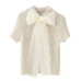 Fashion Transparent Hard Tulle Bow Decorated Knitted Short Sleeve Top Fashion Transparent Hard Tulle Bow Decorated Knitted Short Sleeve Top
