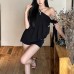 Irregular sloping shoulder sleeveless slim fit versatile top