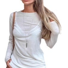Simple White Bamboo Cotton Long Sleeve T-Shirt Women's  High-Grade Inner Wear Round Neck Base Layer Women's Clothing