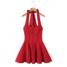 Square Neck Red Strap Waist-Cinching Slimming Mini Dress Square Neck Red Strap Waist-Cinching Slimming Mini Dress