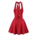 Square Neck Red Strap Waist-Cinching Slimming Mini Dress