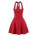 Square Neck Red Strap Waist-Cinching Slimming Mini Dress