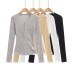 Round Neck Single Breasted Lace Long Sleeve top