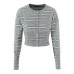 Striped round neck single breasted long sleeved top