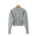 Striped round neck single breasted long sleeved top