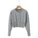 Striped round neck single breasted long sleeved top