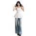 Solid color sleeveless backless pleated strapless versatile top for women