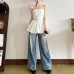 Solid color sleeveless backless pleated strapless versatile top for women