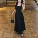 Square collar waist cinching slim fit casual sleeveless jumpsuit long skirt