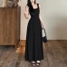 Square collar waist cinching slim fit casual sleeveless jumpsuit long skirt