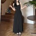 Square collar waist cinching slim fit casual sleeveless jumpsuit long skirt