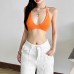 Hollow neck hanging solid color sexy spicy girl chest wrapped top