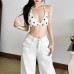 Hollow neck hanging solid color sexy spicy girl chest wrapped top