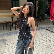 Versatile temperament hot girl backless sleeveless hanging neck waist top