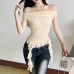 Tailored irregular ribbon floral one shoulder women's clothing