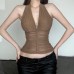 Deep V-neck halter strap short style slimming vest top for women