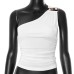 Sexy One-Shoulder Crop Top Tee fStyle Summer Single Shoulder Navel-Baring Backless T-Shirt Top