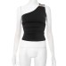 Sexy One-Shoulder Crop Top Tee fStyle Summer Single Shoulder Navel-Baring Backless T-Shirt Top