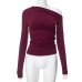 Cross-border Women's INS New Pure Color Off-the-Shoulder Long Sleeve Shirred Crop Top T-Shirt