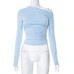 Cross-border Women's INS New Pure Color Off-the-Shoulder Long Sleeve Shirred Crop Top T-Shirt