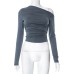 Cross-border Women's INS New Pure Color Off-the-Shoulder Long Sleeve Shirred Crop Top T-Shirt