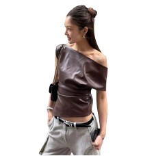 PU sloping shoulder strapless waist slimming and slimming versatile top for women PU sloping shoulder strapless waist slimming and slimming versatile top for women
