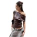 PU sloping shoulder strapless waist slimming and slimming versatile top for women