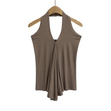 Irregular Sleeveless  V-neck Backless Halter Top